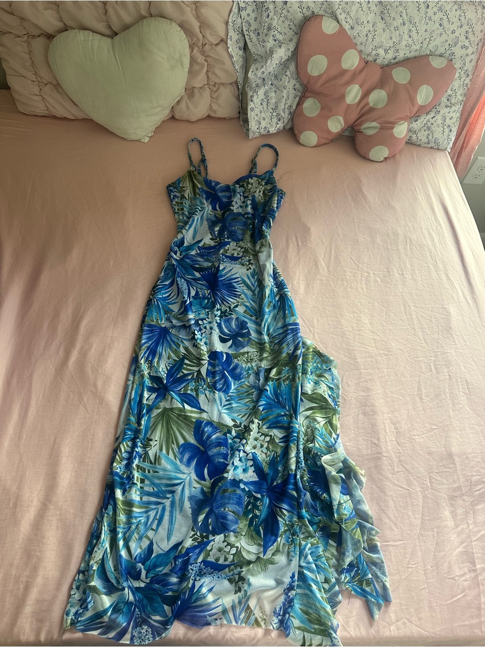 Anne Klein Blue & Green Tropical Print Maxi Dress